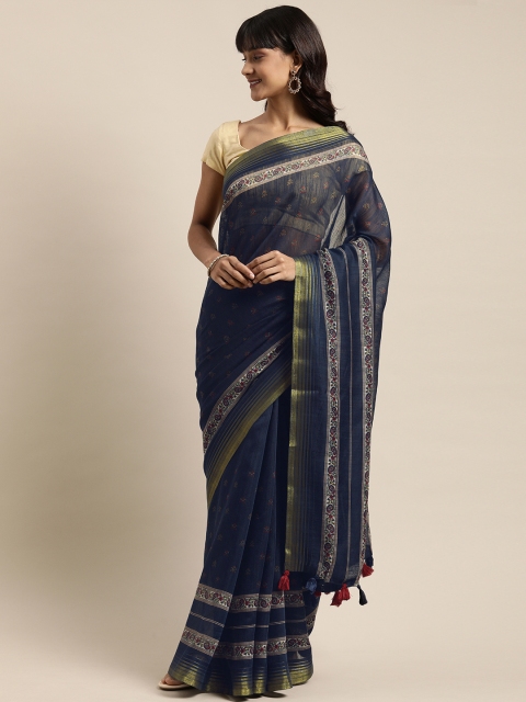 

Mitera Navy Blue & Red Art Silk Printed Saree