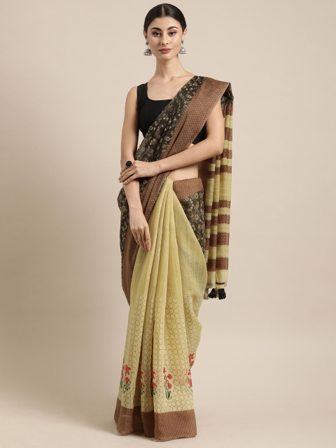 

Mitera Beige & Brown Pure Cotton Printed Saree