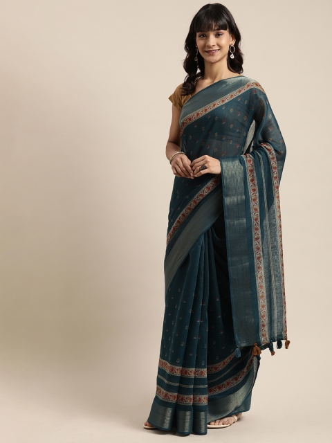 

Mitera Teal Blue & Brown Art Silk Printed Saree