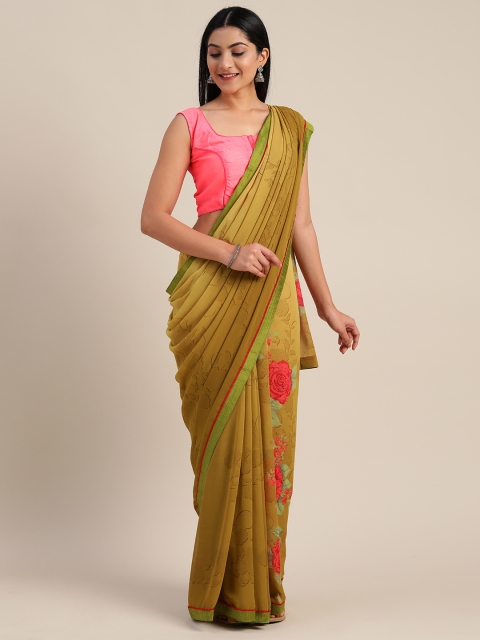 

Mitera Olive Brown & Pink Pure Georgette Printed Saree