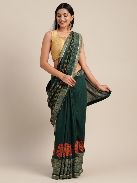 

Mitera Green Poly Silk Printed Chanderi Saree