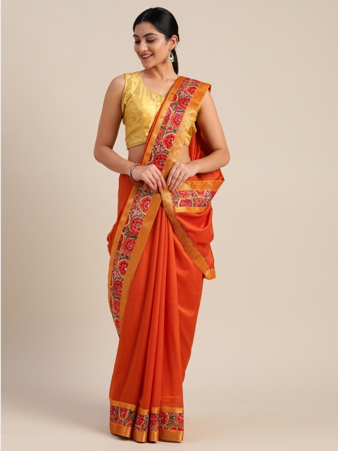 

Mitera Orange Poly Silk Solid Chanderi Saree
