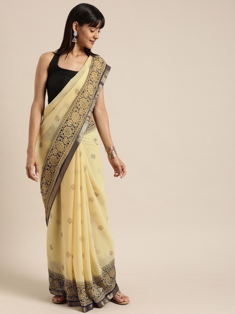 

Mitera Cream-Coloured & Blue Pure Georgette Printed Saree