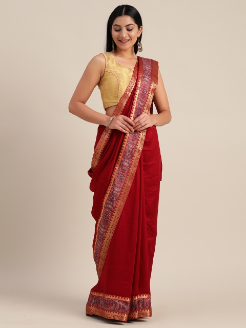 

Mitera Maroon & Pink Poly Silk Solid Chanderi Saree