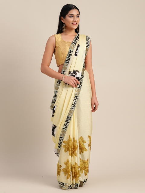 

Mitera Yellow Printed Pure Chiffon Saree
