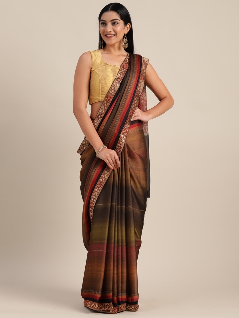 

Mitera Brown & Black Pure Chiffon Striped Saree