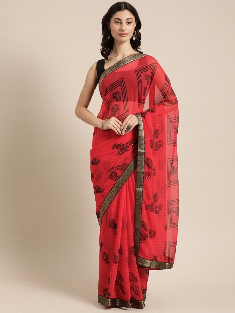

Mitera Red & Black Pure Georgette Embellished Saree