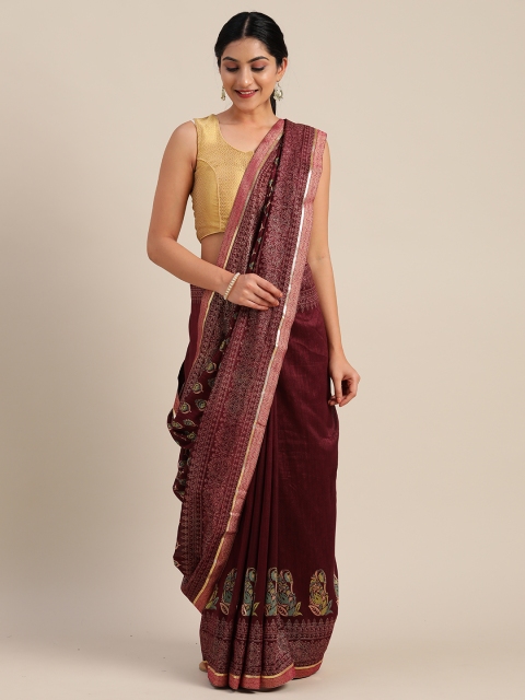 

Mitera Maroon Poly Silk Printed Chanderi Saree