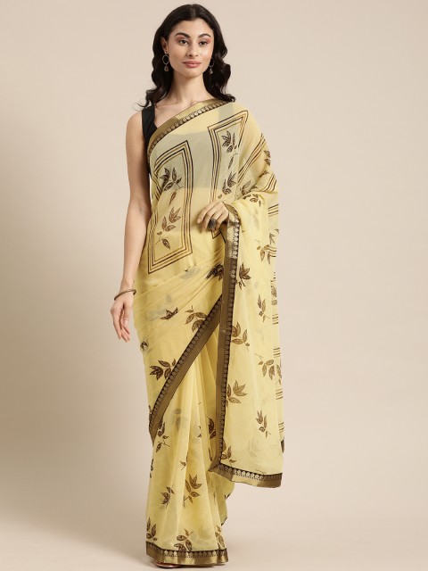 

Mitera Yellow & Brown Pure Georgette Embellished Saree