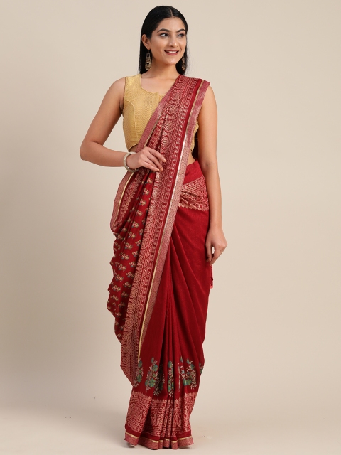 

Mitera Maroon Poly Silk Printed Chanderi Saree