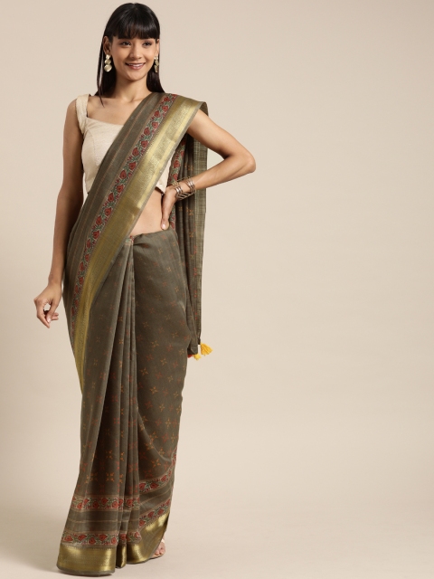 

Mitera Grey & Red Art Silk Printed Saree