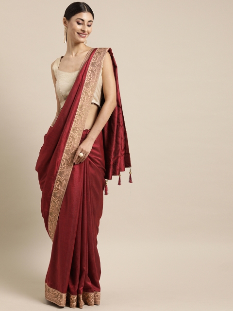 

Mitera Maroon Poly Silk Solid Chanderi Saree