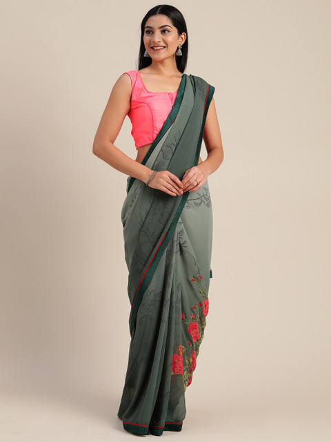 

Mitera Green & Pink Pure Georgette Printed Saree