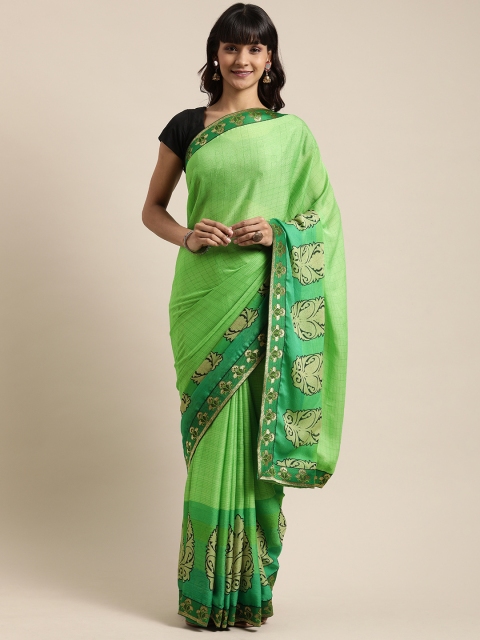 

Mitera Green Checked Pure Chiffon Saree