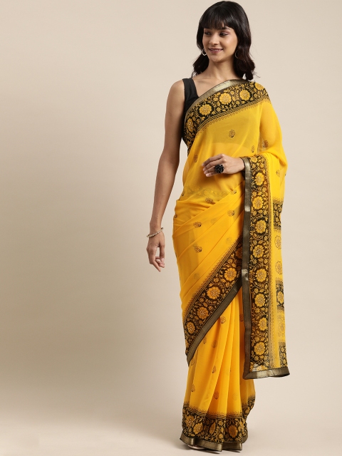 

Mitera Yellow & Black Pure Georgette Printed Saree