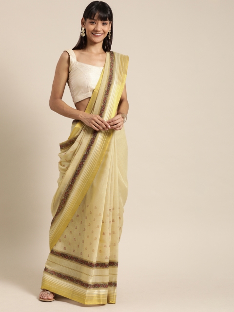 

Mitera Cream-Coloured & Orange Art Silk Printed Saree