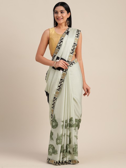 

Mitera Green Printed Pure Chiffon Saree