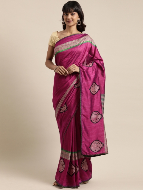 

Mitera Magenta & Beige Poly Silk Printed Chanderi Saree