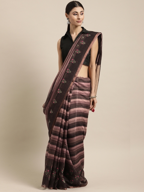 

Mitera Coffee Brown & Beige Art Silk Striped Saree