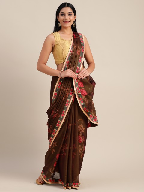 

Mitera Brown & Red Pure Chiffon Floral Printed Saree