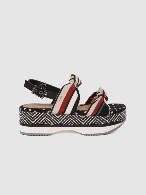 

CORSICA Women Black & Maroon Striped Flatforms