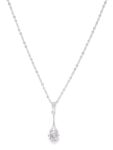 

Carlton London Women Silver-Toned Rhodium-Plated CZ Studded Pendant With Chain