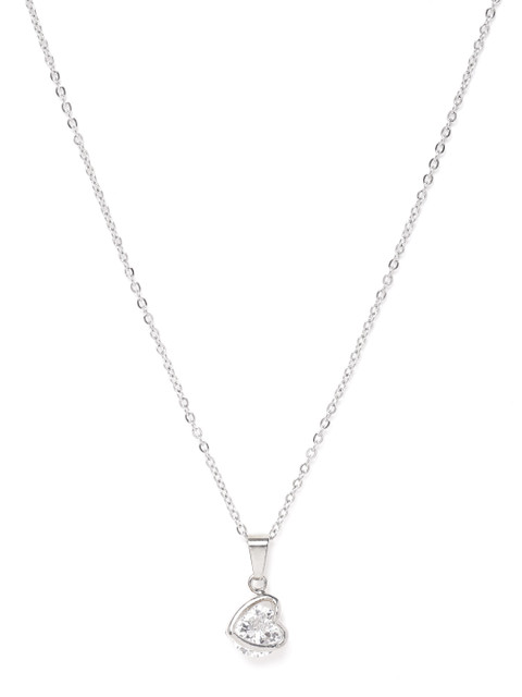 

Carlton London Women Silver-Toned Rhodium-Plated CZ Studded Pendant With Chain