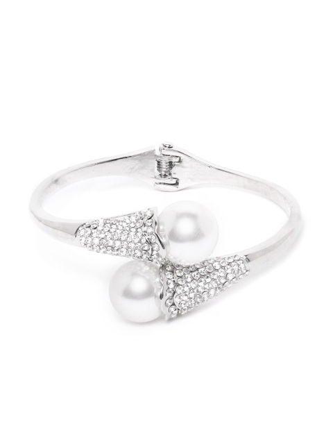 

Carlton London Women Silver-Toned Rhodium-Plated CZ-Studded Bangle-Style Bracelet