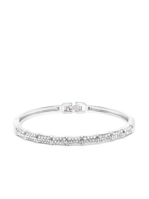 

Carlton London Silver-Toned Rhodium-Plated CZ Studded Bangle-Style Bracelet