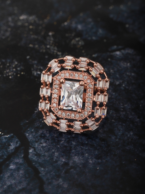 

Carlton London Women Rose Gold-Plated CZ-Studded Square Adjustable Finger Ring