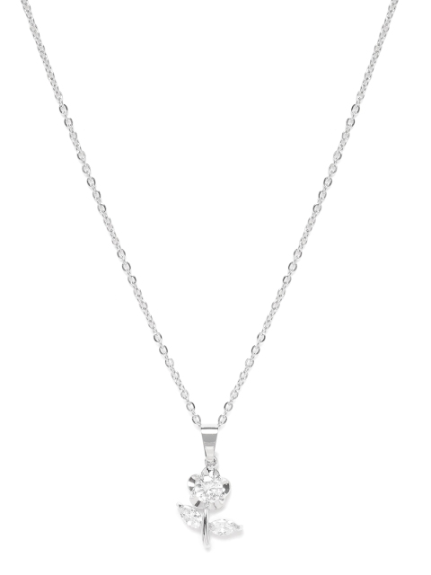 

Carlton London Women Silver-Toned Rhodium-Plated CZ Studded Pendant With Chain