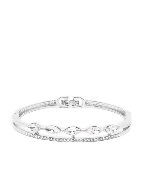 

Carlton London Silver-Toned Rhodium-Plated CZ Studded Bangle-Style Bracelet