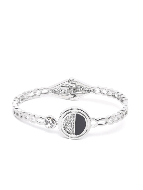 

Carlton London Black & Silver-Toned Rhodium-Plated CZ Studded Bangle-Style Bracelet
