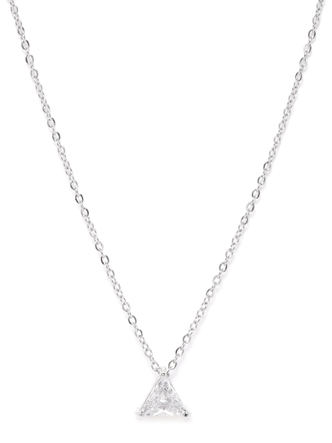 

Carlton London Women Silver-Toned Rhodium-Plated CZ Studded Pendant With Chain