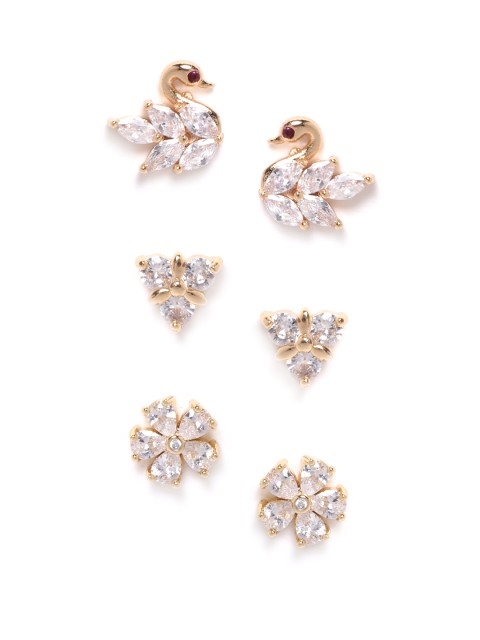 

Carlton London Set of 3 Gold-Plated CZ Studded Studs