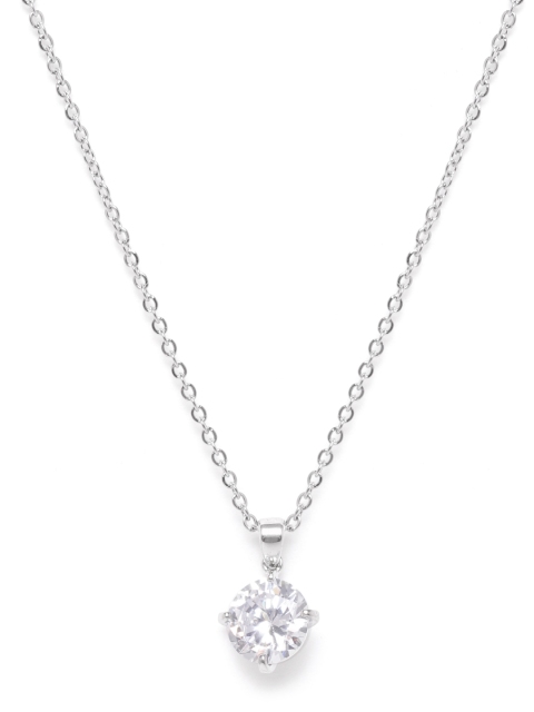 

Carlton London Women Silver-Toned Rhodium-Plated CZ Studded Pendant With Chain