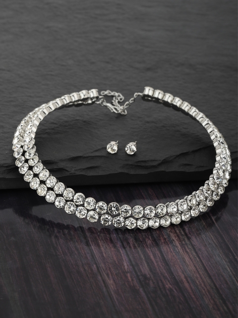 

Carlton London Gunmetal-Toned Rhodium-Plated CZ-Studded Jewellery Set, Metallic