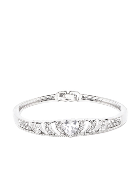 

Carlton London Silver-Toned Rhodium-Plated CZ Studded Bangle-Style Bracelet