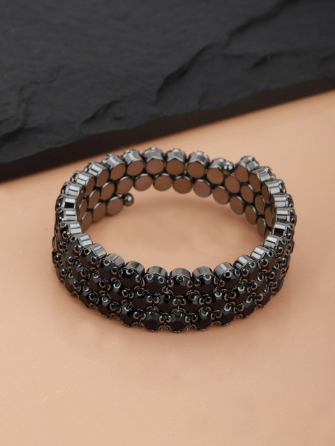 

Carlton London Gunmetal-Toned & Black Stone-Studded Wraparound Bracelet, Metallic