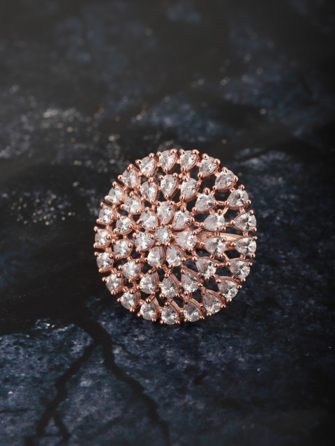 

Carlton London Women Rose Gold-Plated CZ-Studded Floral-Shaped Adjustable Finger Ring