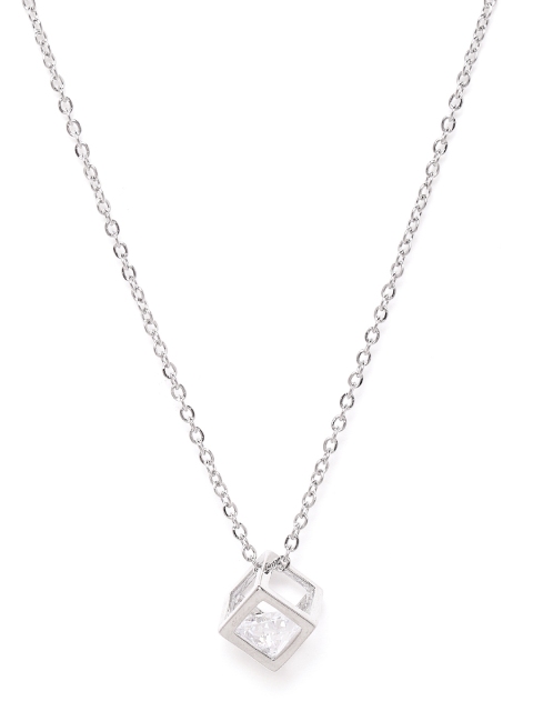 

Carlton London Women Silver-Toned Rhodium-Plated CZ Studded Pendant With Chain