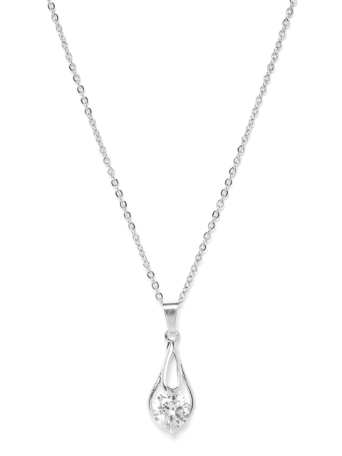 

Carlton London Women Silver-Toned Rhodium-Plated CZ Studded Pendant With Chain