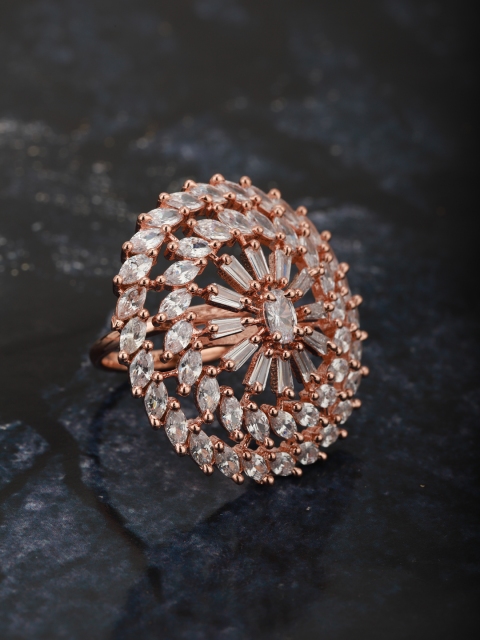

Carlton London Women Rose Gold-Plated CZ-Studded Circular Adjustable Finger Ring