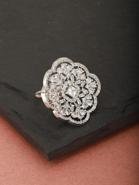 

Carlton London Women Silver-Toned Rhodium-Plated CZ-Studded Adjustable Finger Ring