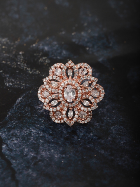 

Carlton London Women Rose Gold-Plated CZ-Studded Floral-Shaped Adjustable Finger Ring