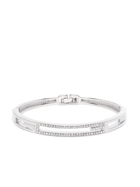 

Carlton London Silver-Toned CZ Studded Bangle-Style Bracelet
