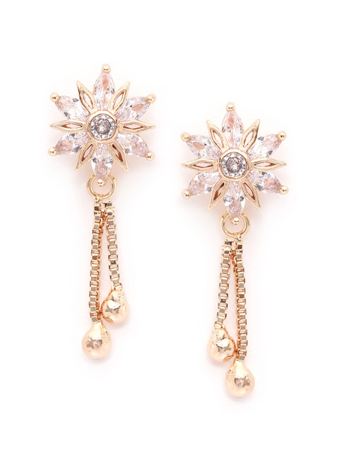 

Carlton London Women Gold-Plated CZ Studded Floral Drop Earrings