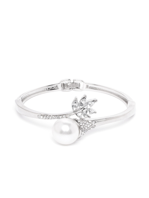 

Carlton London Women Silver-Toned Rhodium-Plated CZ-Studded Bangle-Style Bracelet