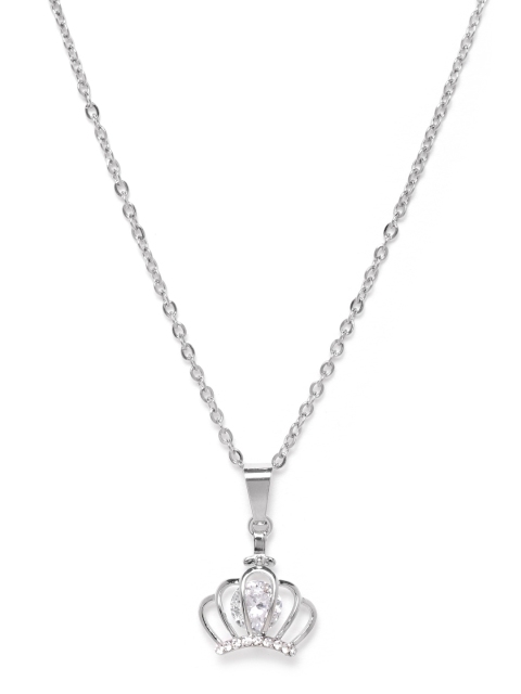 

Carlton London Women Silver-Toned Rhodium-Plated CZ Studded Pendant With Chain