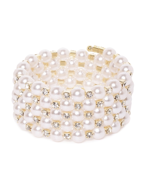 

Carlton London Off-White & Gold-Toned Beaded Wraparound Bracelet